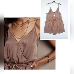 NWT Satin Faux Wrap Romper Drawstring Waist w/ Pockets Size XL